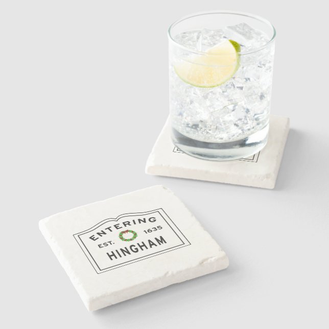 Entering Hingham MA Stone Coaster (Side)