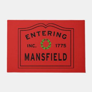 Entering Mansfield MA Christmas Throw Pillow Doormat