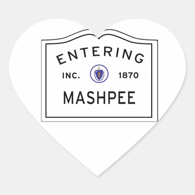 Entering Mashpee MA, Cape Cod Town Sign Heart Sticker (Front)