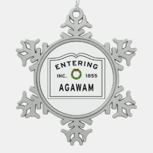 Entering Massachusetts Agawam Snowflake Pewter Christmas Ornament