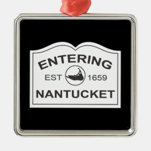 Entering Nantucket Est. 1659 Sign in Black & White Metal Ornament