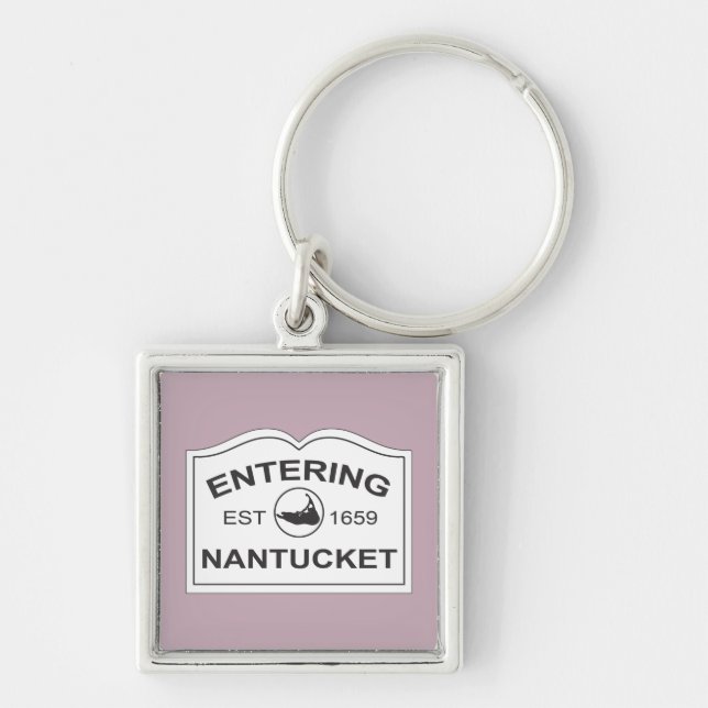 Entering Nantucket Keepsake Sign White & Lavender Key Ring (Front)