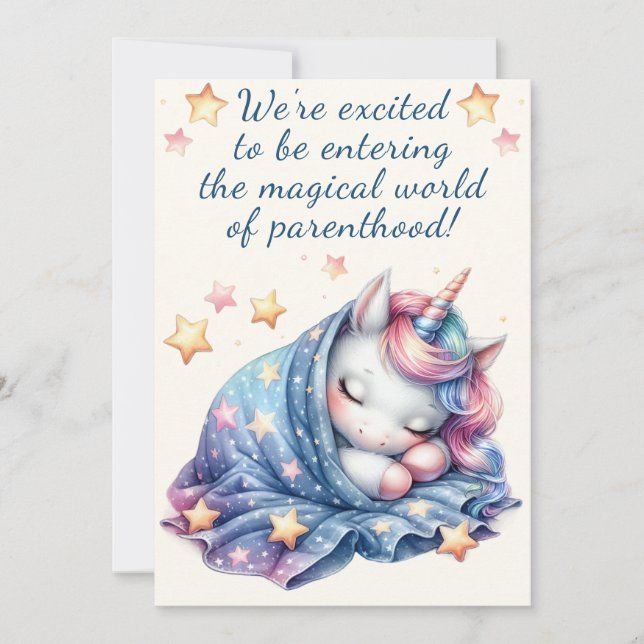 Entering parenthood unicorn baby shower  invitation (Front)
