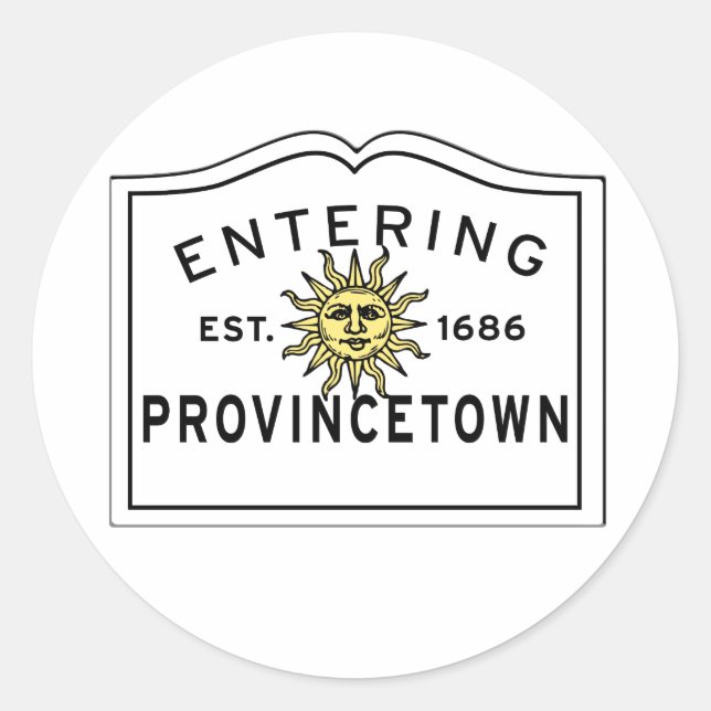Entering Provincetown Summer Sun Sign Classic Classic Round Sticker (Front)