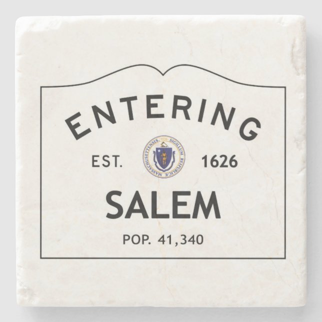 Entering Salem Botticino Marble Coaster (Front)