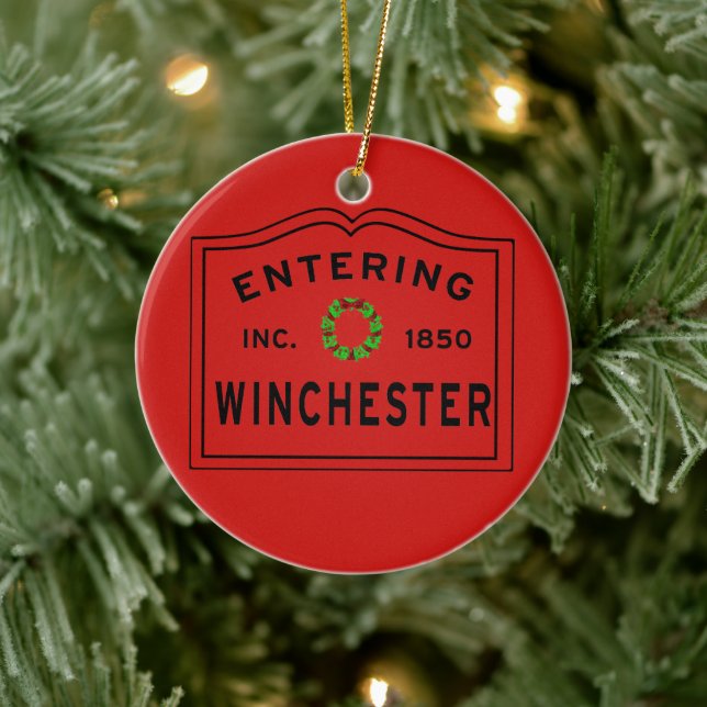 Entering Winchester MA Christmas Ceramic Ornament (Tree)