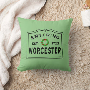 Entering Worcester, MA Christmas Wreath Cushion