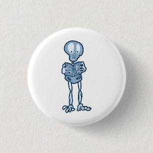 Enthraled Ethan Literary Skeleton with Book 3 Cm Round Badge