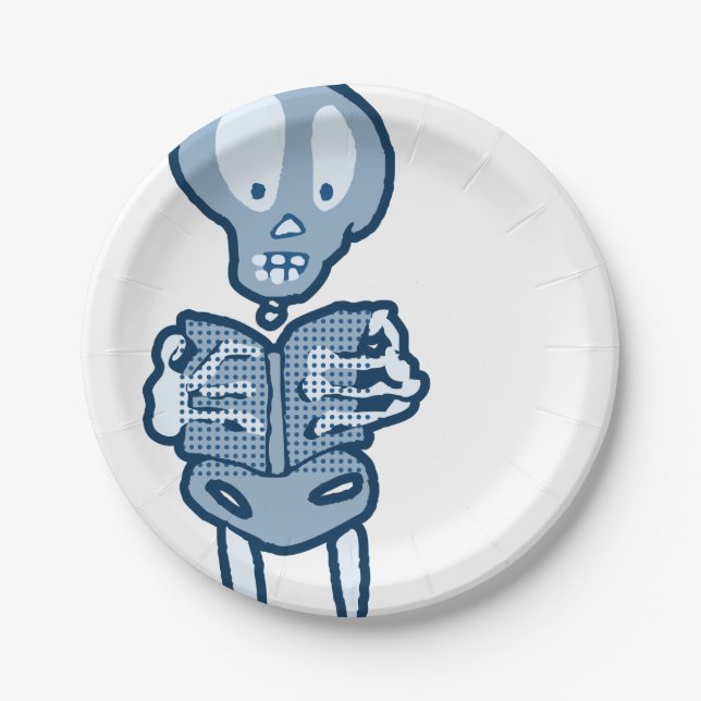 Enthraled Ethan Literary Skeleton with Book Paper Plate (Front)