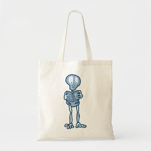 Enthraled Ethan Literary Skeleton with Book Tote Bag (Front)