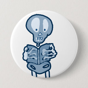 Enthralled Ethan Literary Skeleton with Book 7.5 Cm Round Badge