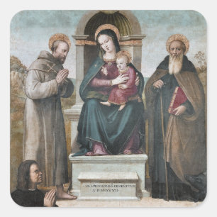 Enthroned Madonna and Child with Saints Square Sticker