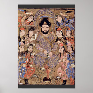 Enthroned Ruler And His Followers By Meister Des B Poster
