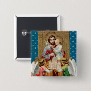 Enthroned St. Joseph Receiving Vatican Maquette 15 Cm Square Badge