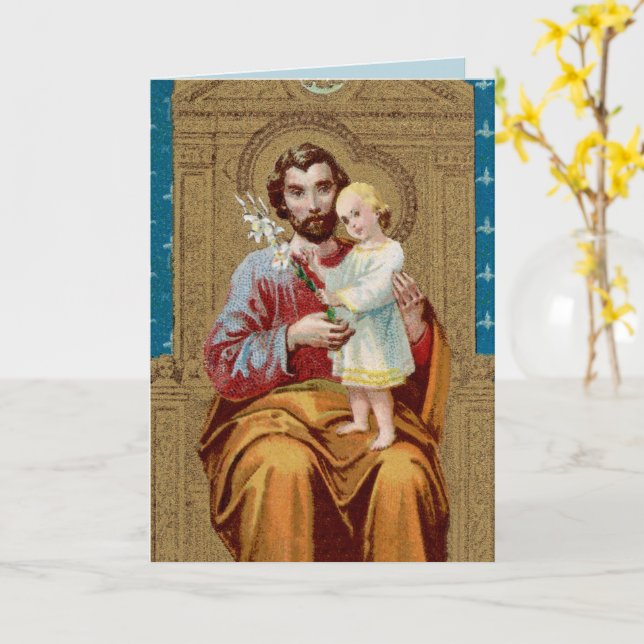 Enthroned St. Joseph with Toddler Christ Child Card (Yellow Flower)