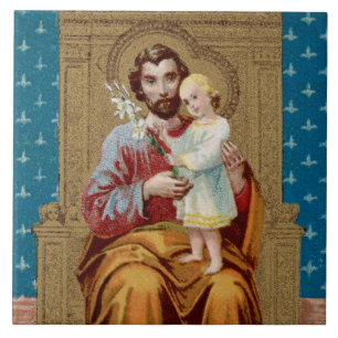 Enthroned St. Joseph with Toddler Christ Child Ceramic Tile