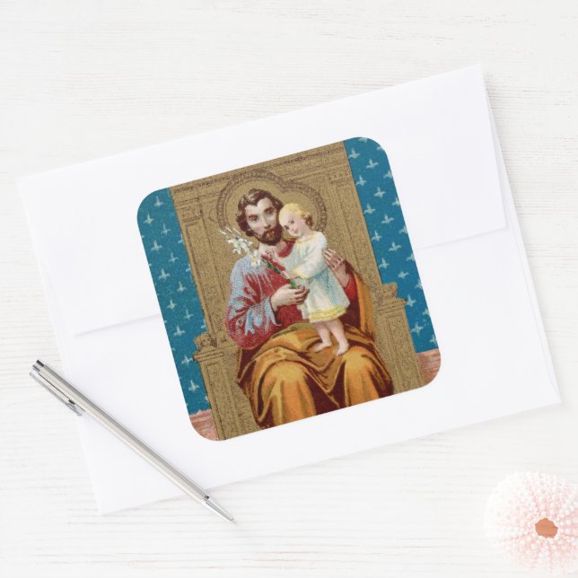 Enthroned St. Joseph with Toddler Christ Child Square Sticker (Envelope)