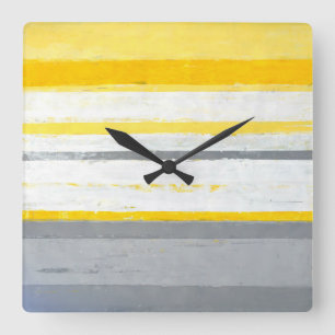 'Enthused' Grey and Yellow Abstract Art Clock
