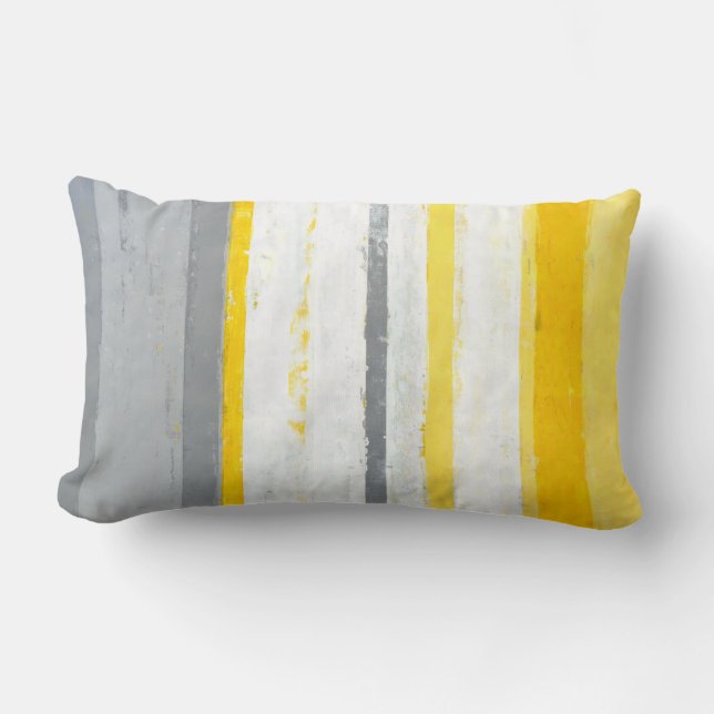 'Enthused' Grey and Yellow Abstract Art Pillow (Front)
