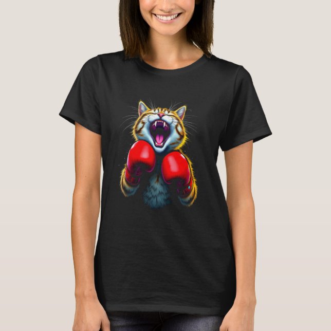 Enthusiastic Cat Boxing T-Shirt (Front)