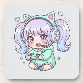 Enthusiastic Chibi Gamer Girl Coaster