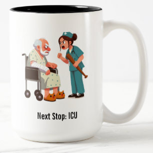 Entitled Elderly Patient Meets Bat-Wielding Nurse Two-Tone Coffee Mug