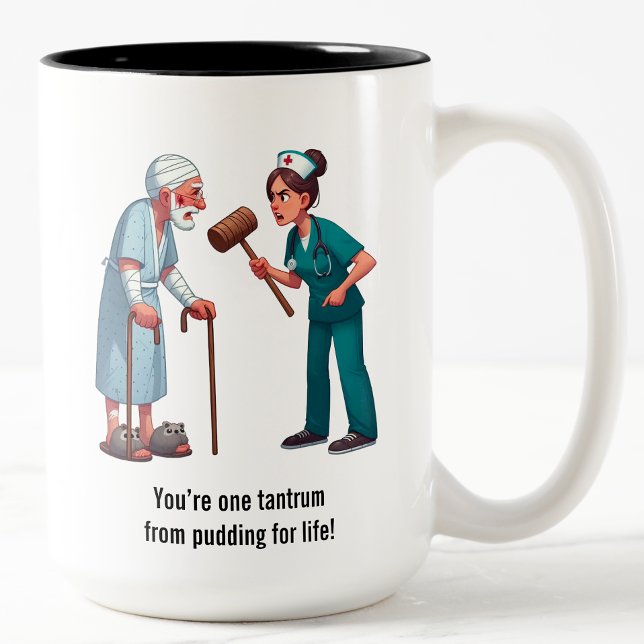 Entitled Elderly Patient Meets Bat-Wielding Nurse Two-Tone Coffee Mug (Creator Uploaded)