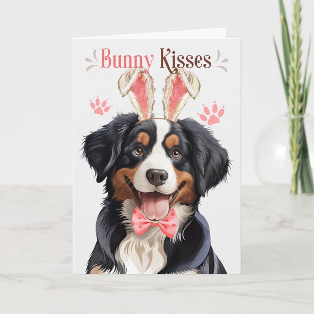 Entlebucher Mountain Dog in Bunny Ears for Easter Holiday Card (Front)