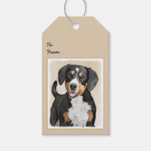 Entlebucher Mountain Dog Painting - Original Art Gift Tags