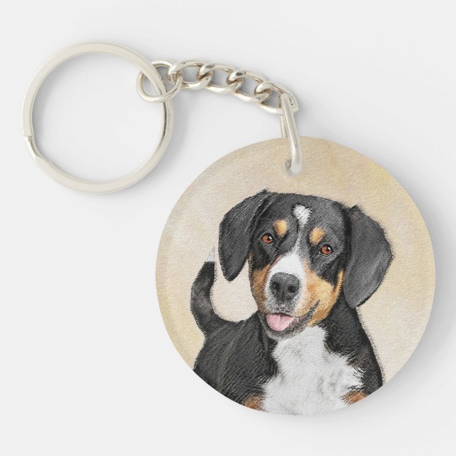 Entlebucher Mountain Dog Painting - Original Art Key Ring (Front)