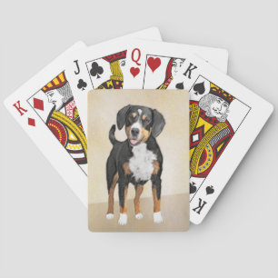 Entlebucher Mountain Dog Painting - Original Art Playing Cards