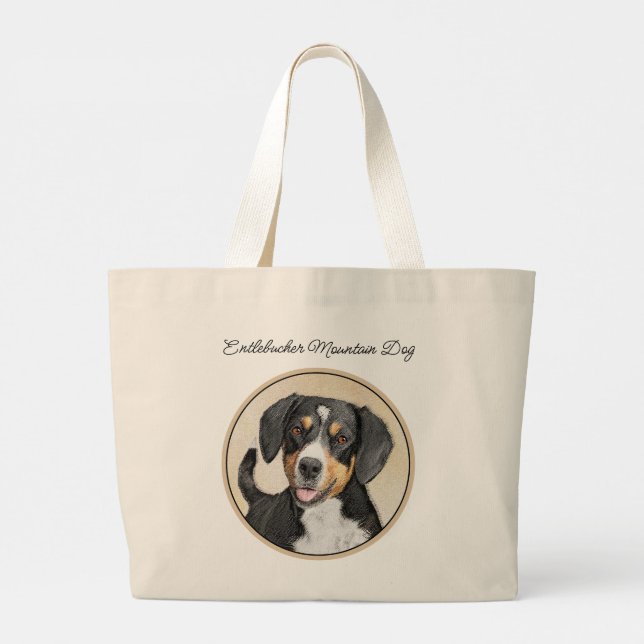 Entlebucher Mountain Dog Painting Original Dog Art Large Tote Bag (Back)