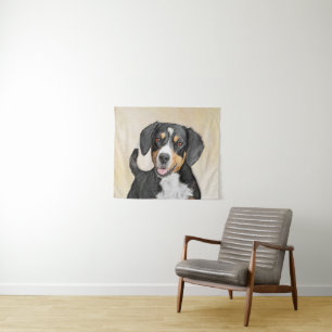 Entlebucher Mountain Dog Painting Original Dog Art Tapestry