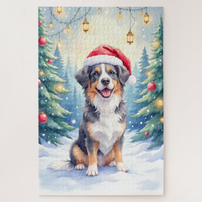 Entlebucher Mountain Dog Snowy Forest Santa Jigsaw Puzzle (Vertical)