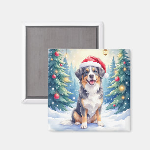 Entlebucher Mountain Dog Snowy Forest Santa Magnet