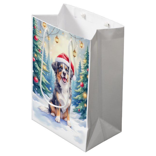 Entlebucher Mountain Dog Snowy Forest Santa Medium Gift Bag (Front Angled)
