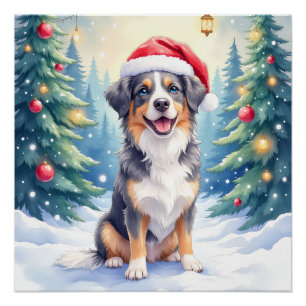 Entlebucher Mountain Dog Snowy Forest Santa Poster