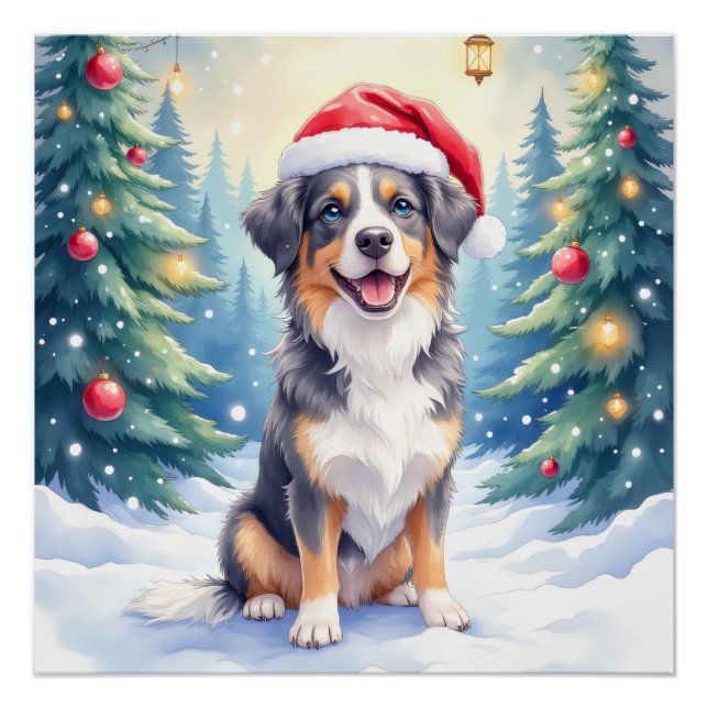 Entlebucher Mountain Dog Snowy Forest Santa Poster (Front)