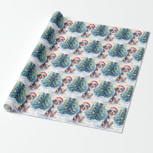 Entlebucher Mountain Dog Snowy Forest Santa Wrapping Paper