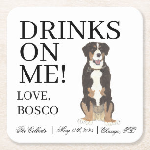 Entlebucher Mountain Dog Wedding Square Paper Coaster