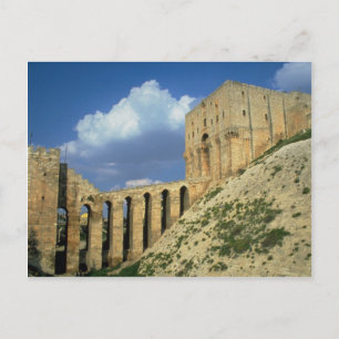 Entrance bridge and moat, The Citadel, Aleppo, Syr Postcard