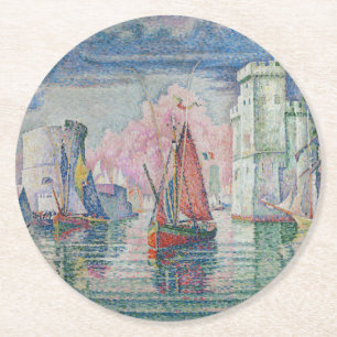 Entrance of La Rochelle Harbour, Paul Signac Round Paper Coaster