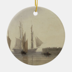 Entrance to Calais Harbour, 1829 (w/c, pen & ink, Ceramic Tree Decoration