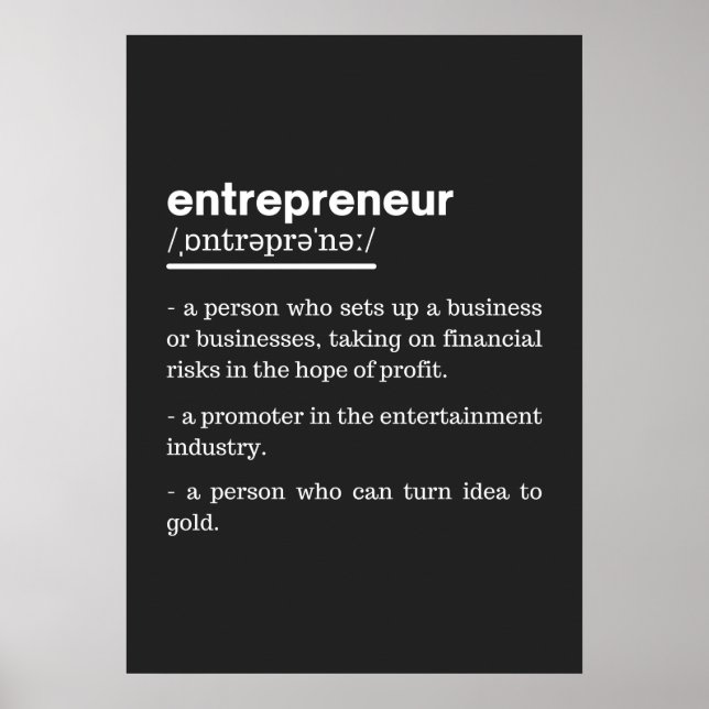 Entrepreneur Definition Funny Business Owner Gift Poster (Front)