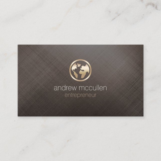 Entrepreneur Globe Icon Gold Brushed Metal Business Card (Front)