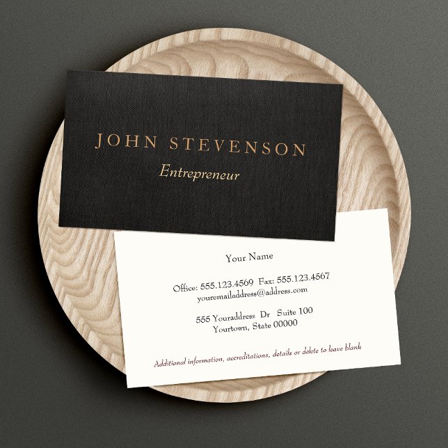 Entrepreneur Professional Black Linen Look Vintage Business Card (Creator Uploaded)