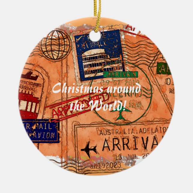 Entry Approved - Passport Stamps Ceramic Ornament (Front)