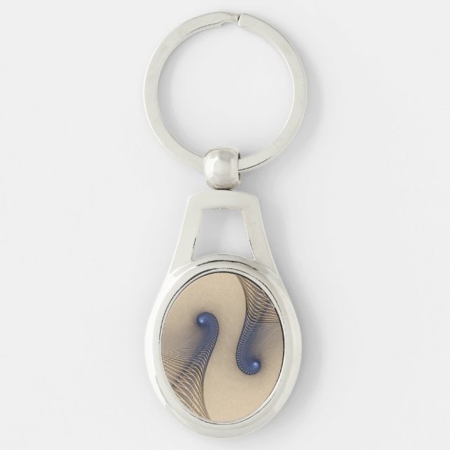 Entwined Cream and Blue Geometric Design Key Ring (Front)