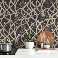 Entwined Elegance: Black and Beige Floral Bird