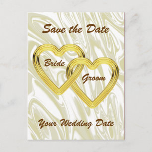 Entwined Gold Hearts Bride and Groom Announcement Postcard